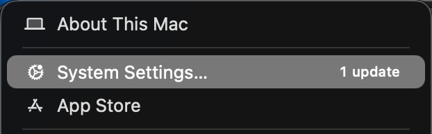 Apple menu with System Settings selected